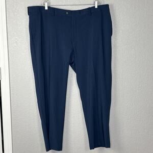 NWT Oak Hill Pants Modern Perfect Fit Navy Blue Micro Plaid Flat Front 48X30